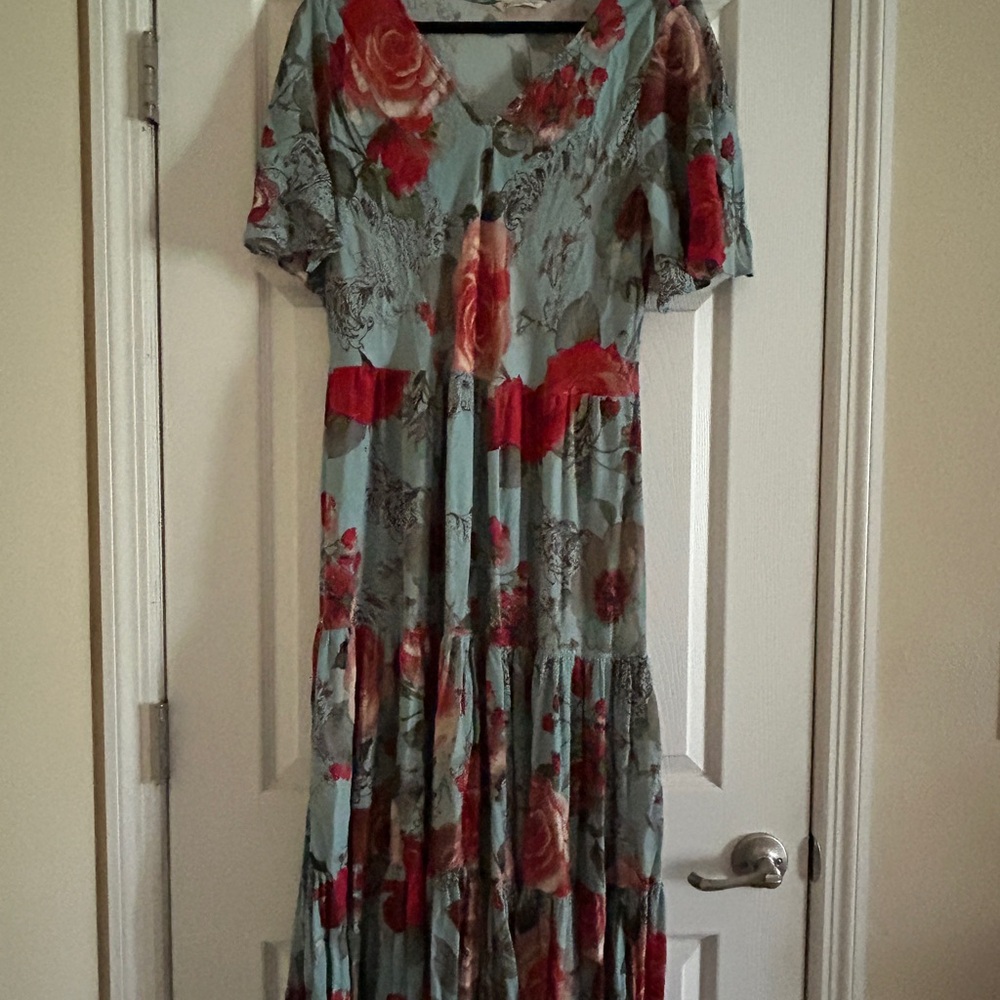 Soft Surroundings Red and Blue Floral Maxi Dress 1X